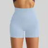 Pantalones cortos de fitness para mujer de tres puntos de cintura alta con efecto de realce de glúteos, de punto sin costuras ajustados, para yoga, correr, deportes