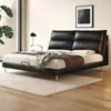 Cama Vintage de Cuero Estilo Italiano para Dormitorios Pequeños, Cama Doble de Cuero Minimalista Moderna, Popular en Línea para Dormitorios Principales y de Huéspedes
