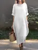 Vestido Largo Casual Holgado de Manga Media con Cuello Redondo Talla Plus de Manga Larga Acampanado Estilo Europeo y Americano para Mujer - Lo Más Vendido de Amazon Primavera 2025