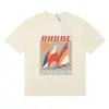 26 Camiseta de Manga Corta con Estampado de Letras de Velero Atardecer Sardina de Marca Europea y Americana de Tendencia Rhude Streetwear Manga Media para Hombres y Mujeres