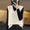 Nuevo estilo de otoño, chaleco de punto con cuello en V de terciopelo Andy, sin mangas, versátil, color liso, corte holgado, top estilo coreano para mujer