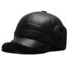 Sombrero de PU para hombres de mediana edad y ancianos, sombrero de invierno cálido para padre y abuelo, sombrero de cuero cálido engrosado, gorra con protección para las orejas para anciano