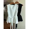 Colete Blazer Acinturado para Mulheres, Peça de Camada Externa Sem Mangas Fina de Alta Qualidade Estilo Chanel