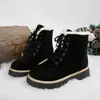 Exportação Transfronteiriça Outono e Inverno 2025 Botas de Neve Botas Curtas Femininas Botas Curtas Quentes Cadarço Salto Quadrado Estilo Coreano Tamanho Grande Sapatos de Algodão