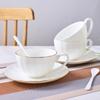 Juego de Tazas de Café de Porcelana Ósea Jingdezhen, Juego Sencillo Estilo Europeo para el Té de la Tarde, Tazas de Café para el Hogar con Platillo y Borde Dorado