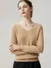 Suéter de punto 100% cachemir puro con cuello en V para mujer, nuevo suéter base cálido versátil de ajuste slim para otoño e invierno