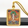 Tangka Pintado a Mano en Oro Caja de Tangka de Acero de Titanio Buda Guardián Ocho Budas de Nacimiento Colgante Budista Estilo Étnico Collar de Tangka Portátil