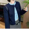Cárdigan de punto gris de dos piezas para mujer, diseño de primavera y otoño, estilo corto, chaqueta suéter de nicho y casual
