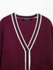 Estilo europeo y americano 2025 primavera nuevo cárdigan tejido a rayas con cuello en V y combinación de colores rojo oscuro Amazon comercio exterior transfronterizo