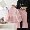 Suéter para Niña 9 Piezas Suéter Cardigan de Color Sólido Peludo Conjunto Tejido 2026 Nuevo Estilo Coreano Suéter Infantil Conjunto de Dos Piezas Otoño e Invierno