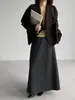 Falda Larga de Punto con Cintura Alta Estilo Paraguas Jiang Zuo Extremadamente Favorecedora Elegante Falda Larga Otoño Elástica Adelgazante Falda Midi Falda de Línea A 8309