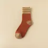 Calcetines Grues de Invierno y Otoño para Mujer con Forro de Felpa, a Media Pantorrilla, con Tres Rayas, Estilo Japonés, Calcetines de Toalla Cálidos, Calcetines Largos Negros, Calcetines de Moda para Mujer