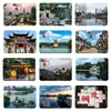 Imán de Refrigerador de Vidrio Paisaje de Tongling Ciudad Antigua de Datong Paisaje Nocturno de Jiangwan Barcos Navegando Orilla del Lago Hermoso Paisaje Souvenir de Cultura y Turismo