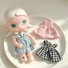 Ropa para muñeca gatita de piernas largas, ropa para muñeca labubu, overol a cuadros, tirantes, vestimenta para muñeca mini