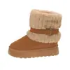Botas de nieve de suela gruesa transfronterizas para mujer, con ribete de felpa, hebillas metálicas, altura hasta media pantorrilla y forro de polar para abrigar, botas de algodón de invierno al por mayor