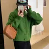 Jaqueta Suéter com Zíper Dongdaemun Coreano para Mulheres, Estilo Coreano de Outono, Cardigan de Tricô Solto e Moderno com Bolsos Versáteis