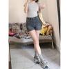 Shorts de Mezclilla Elásticos Vintage para Mujer, Nuevos de Verano Tallas Plus, Cintura Alta, Adelgazantes, Cuerpo en Forma de Pera, Pierna Recta Hot Pants