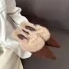 Pantuflas peludas de punta estilo coreano para mujer, nuevo estilo de otoño e invierno 2026, forradas de felpa, con tacón grueso, de punta cerrada, de algodón