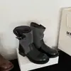 Botas Retro Western de Bloques de Color a Media Pantorrilla Verano 2026 Nuevo Estilo Tacón Grueso Casual Adelgazantes Botas Arrugadas Botas de Jinete Botas Martin