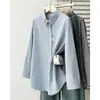 Roupas femininas de outono plus size, camisa listrada de comprimento médio com bordado de desenho animado, jovem e fresca, blusa casual e estilosa 0719