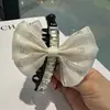 Pinza para el pelo de malla con lazo para mujer, estilo dulce y fresco, pinza banana de alta calidad con pedrería y diamantes