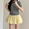 Falda de capullo azul esponjosa para mujer, fina de verano, simple, versátil, anti-exposición, media falda, para petite, línea A, plisada, falda corta
