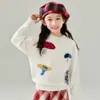 Suéter grueso de lana con cuello medio para niños y niñas, tejido jacquard de punto para otoño e invierno, capa base para niños mayores