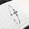 S2123 Estilo Palacio Retro Viejo Plata de Ley S925 Diamante Cruz Pulsera para Mujer Abierta Moderna Pulsera Negra