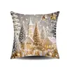 Floresta de Pinheiros Dourado Cinza Veado Branco Lanterna Velho Boneco de Neve Igreja Capa de Almofada Curta de Pelúcia de Quatro Peças Impressão Digital Oculta