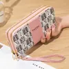 Nueva Bolsa de Teléfono Móvil de Gran Capacidad, Bolso de Mano, Billetera para Monedas Suave, de Estudiante Coreana, Combinación de Colores, Larga, Versátil, con Doble Cremallera para Mujer