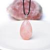Amazon Retro Collar de Cristal Natural para Mujer Colgante de Cristal Rosa en Forma de Gota de Alta Calidad Collar de Cuerda de Cuero