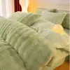 Juego de Cama para el Hogar de Vellón de Burbujas de Cuatro Piezas Leche Vellón Más Terciopelo Color Sólido Degradado Invierno Espesado Cálido Vellón Ropa de Cama para Dormitorio