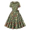 Vestido de Natal transfronteiriço para fantasias fábrica de vestuário feminino de comércio exterior vestido de balanço grande estampado retrô de manga curta com gola quadrada europeu e americano