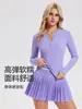 Conjunto Esportivo Camisa Caijue Henry para Mulheres, Manga Longa, Slim Fit, Roupa de Yoga, Saia Esportiva Plissada, Conjunto de Roupa para Tênis para Mulheres