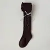 2026 Novo Estilo Outono Meia-calça para Meninas com Borda de Babado e Laço Meia-calça para Crianças Alta Elasticidade Algodão Roupa Externa Meia-calça Longa