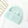 Nuevo Gorro de Punto de Pelo de Conejo Angora para Mujer Color Caramelo Más Fácil de Combinar Moda Gorro para Mujer Otoño e Invierno Color Sólido Gorro Cálido Gorro de Terciopelo de Conejo