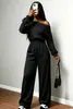 721 Outono/Inverno Novo Cruzamento de Fronteira Europeu e Americano Roupas Femininas: Conjunto de Duas Peças: Moletom Justo com Gola Off-Shoulder e Cintura Marcada + Calça Wide Leg com Bolsos