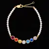 Pulsera transfronteriza de circonita colorida y perlas, exquisita, de lujo ligero, de alta gama, a la moda, única, joyería versátil para mujer