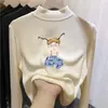 Ropa interior de otoño e invierno para niñas con cuello alto medio, camiseta de manga larga con estampado de dibujos animados para niños, top cálido y casual de forro polar para niñas pequeñas