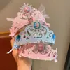 Estilo Coreano Princesa de Hielo y Nieve Corona Rosa Diadema Brillante Sencillo con Diamantes para Niños Niñas Año Nuevo Accesorios Azules Dinastía Han