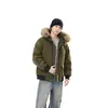 Nueva chaqueta de algodón estilo retro americano 2026, estilo parka corta, engrosada y forrada de polar para abrigar, corte holgado y protección contra el frío