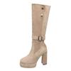 Botas Altas de Tacón Grueso Estilo Retro de Nicho Adelgazantes para Mujer 2025 Nuevo Verano Versátiles que Aumentan la Altura para Bajitas de Tacón Alto Hasta la Rodilla