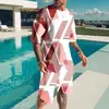 Aliexpress Europeo y Americano Tendencia Masculina Casual Estilo Playa Camiseta con Estampado 3D Texturizado Traje de Shorts Venta al por Mayor Personalización