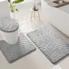 Juego de Baño de Tres Piezas de Terciopelo de Algodón con Espuma Viscoelástica, Hoja, Transfronterizo, Absorción de Agua, Alfombrilla Antideslizante para Piso, Alfombrilla para Inodoro