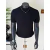 Camiseta de Punto de Manga Corta para Hombre, Cuello Semi Alto, Textura de Canalé, Estilo Old Money, Seda de Hielo, Verano, Venta al por Mayor de Fábrica Transfronteriza