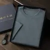 Suéter de Caxemira Masculino Manga Curta Gola Redonda Pura Caxemira Outono e Inverno Novo 68 Fio Cardado Malha Fina T-shirt de Manga Curta