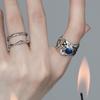 Anillo de Plata de Ley 925 Diseño Nicho Zafiro Azul Diamante Lujo Ligero Estilo Frío Oscuro Oscuro Para Hombre y Mujer Anillo Abierto