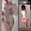 Roupa íntima sexy online popular vento puro sexy menina quente biquíni de três peças corpo molhado perspectiva manga comprida fino maiô