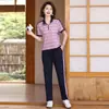 Conjunto de duas peças casual de verão com mangas curtas para mães, 50 anos, mulheres de meia-idade, tops, roupas esportivas de verão para mulheres de meia-idade e idosas