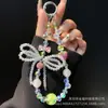 Corrente de Celular Morango Totalmente Cravejada de Strass Laço Contas de Cristal Zircônia Cordão Pendurado Cordão de Celular DIY Espaçador Curto com Contas